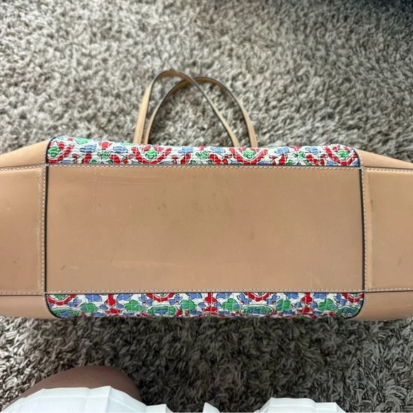 Tory Burch Multicolor Floral Canvas Tote with Tan Leather Logo - Picture 13 of 15